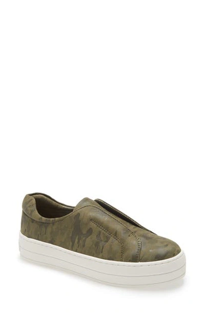 Jslides Heidi Platform Slip-on Sneaker In Green Camouflage Leather