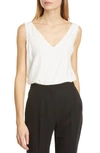 Rebecca Taylor Scallop Detail Silk Charmeuse Tank In Snow