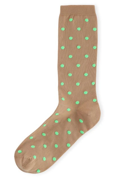 Ganni Polka Dot Crew Socks In Tannin