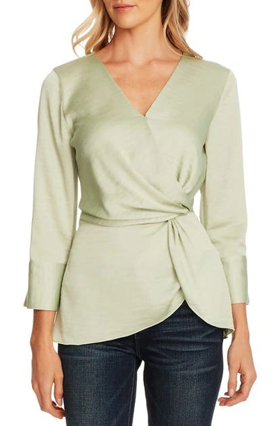 Vince Camuto Twist Detail Hammered Satin Blouse In Fresh Aloe