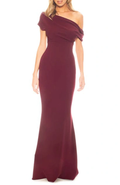 Katie May Hannah Off The Shoulder Crepe Trumpet Gown In Sangria