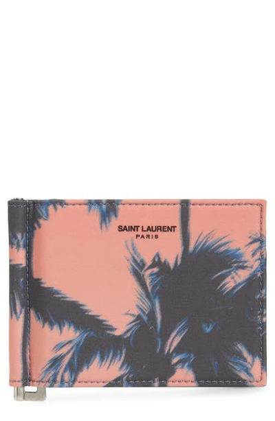 Saint Laurent Palm Tree Print Money Clip Wallet In Orange