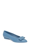 Ferragamo Viva Bow-embellished Leather Point-toe Flats In Blue