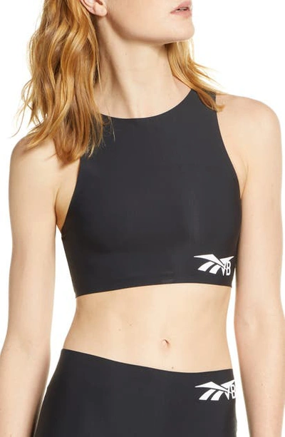 Victoria Beckham Logo-print Stretch Recycled-polyester Crop Top In Black