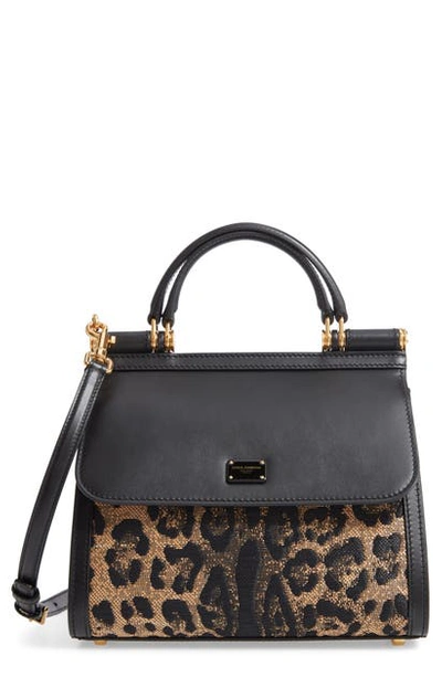 Dolce & Gabbana Sicily 58 Leopard Pattern & Leather Satchel In Nero/ Beige