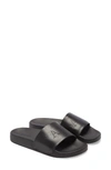 Allsaints Karli Leather Logo Slide Sandals In Black