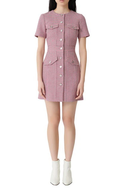 Maje Plaid Button-front Mini Dress In Fuchsia
