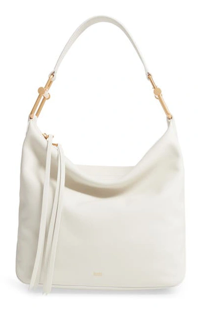 Hugo Boss Small Kristin Leather Hobo In Open White