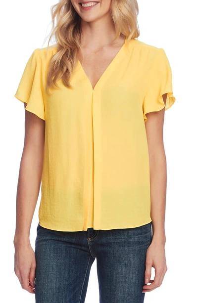 Vince Camuto Flutter Sleeve Rumple Satin Blouse In Primrose Yellow