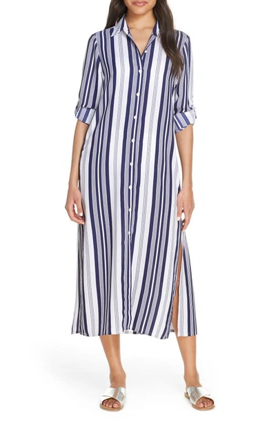 Tommy Bahama Tan Lines Striped Midi Dress Swim Cover-up In Mare Navy/white