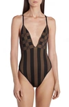 FENDI LOGO & STRIPE ONE-PIECE SWIMSUIT,FXB959-AD0D