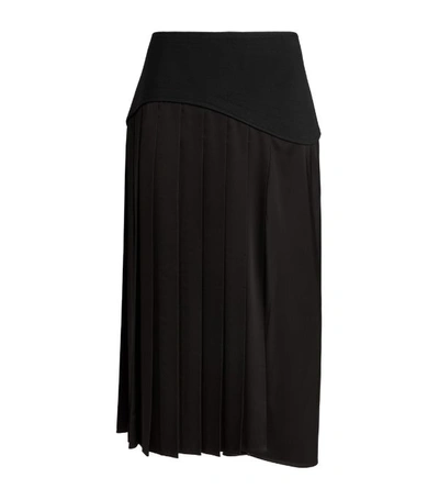 Victoria Beckham Panelled Pleated Crepe-satin Skirt In Black