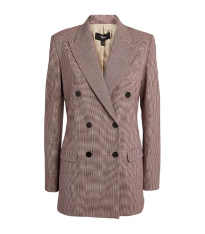 Theory Twill Wool-blend Double-breasted Plaid Jacket In Pink