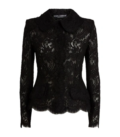 Dolce & Gabbana Floral Lace Blazer In Black