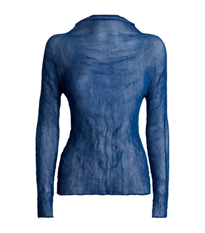 Issey Miyake Chiffon Twisted High-neck Long-sleeve Top, Blue In Navy