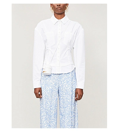 Jacquemus Cueillette Tie-detailed Cutout Cotton-poplin Shirt In White