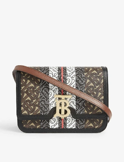 Burberry Monogram Stripe Tb Leather Shoulder Bag In Brown