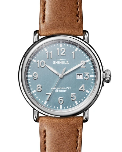 Shinola Men's 47mm Runwell 3hd Watch With Leather Strap In Blue