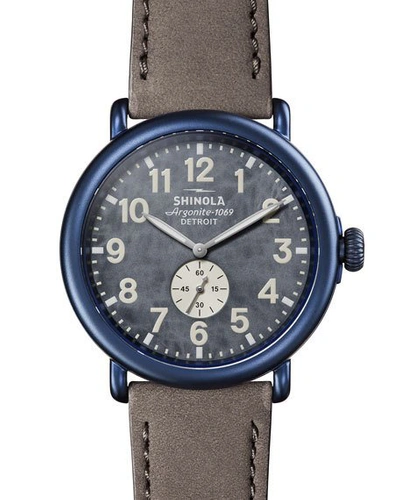 Shinola Men's 47mm Runwell Sub-second Watch In Blue Pvd With Leather Strap