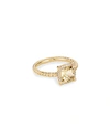 David Yurman Petite Chatelaine Pave Bezel Ring In 18k Yellow Gold With Champagne Citrine
