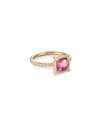 David Yurman Petite Chatelaine Pave Bezel Ring In 18k Yellow Gold With Pink Tourmaline