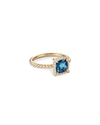 David Yurman Petite Chatelaine Pave Bezel Ring In 18k Gold With Blue Topaz