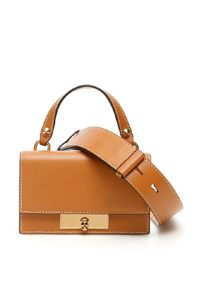 Alexander Mcqueen Small Skull Lock Leather Top Handle Bag In Tan