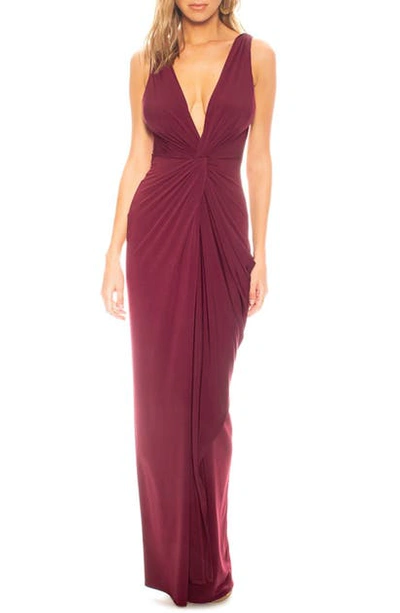 Katie May Leo Twist Front Column Gown In Sangria