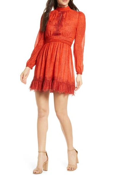 French Connection Lace Printed Mini Skater Dress In Poppy Red