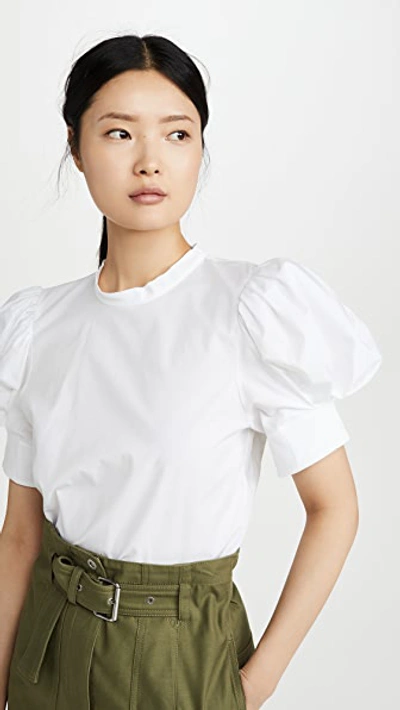 Bassike Short Balloon Sleeve Blouse In White