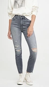 MOTHER HIGH WAISTED LOOKER ANKLE NICK FRAY JEANS