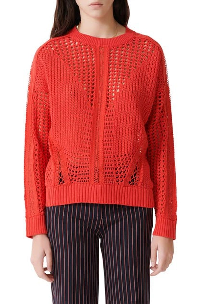 Maje Mazet Open-knitwork Cotton Sweater In Red