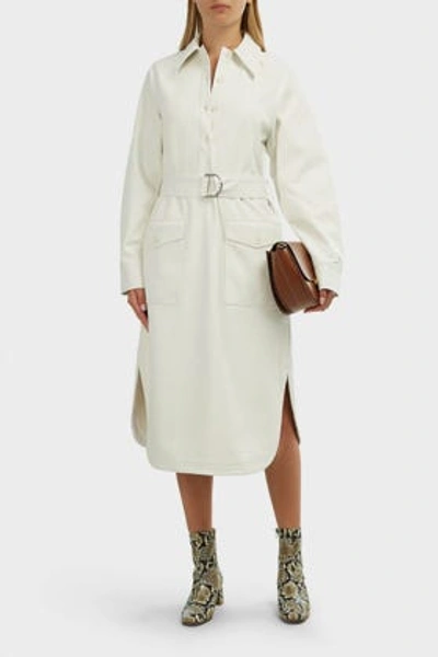 Tibi Belted Faux Leather Shirtdress In White