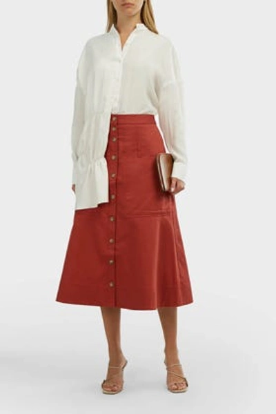 Tibi Harrison Patch Pocket Midi Skirt In Dusty Red