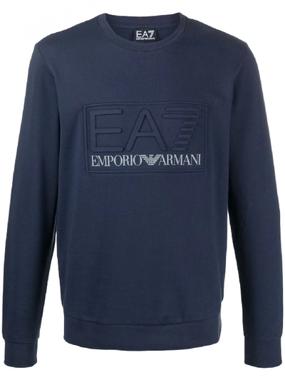 Ea7 Logo Print Sweatshirt In Blue