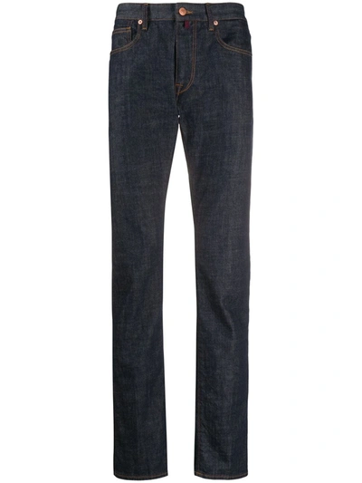 Incotex Man Straight Leg Jeans In Indigo Blue Denim