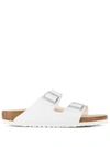 Birkenstock White Buckle-embellished Slides In White