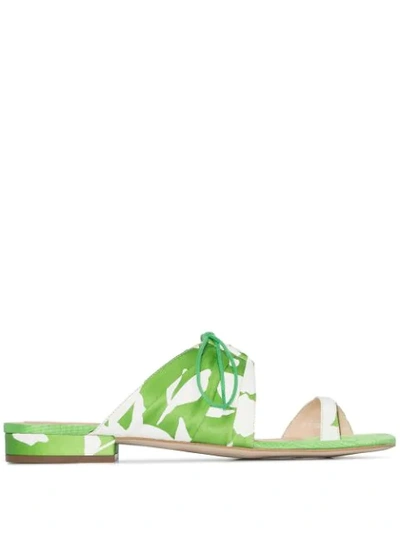 Rosie Assoulin Green Pleated Floral Silk Sandals