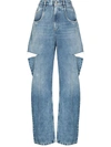 Maison Margiela Womens Blue Icons Cut-out Straight-leg High-rise Jeans In Blue