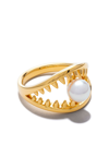 TASAKI 18KT YELLOW GOLD DANGER TRAP COLLECTION LINE AKOYA PEARL RING