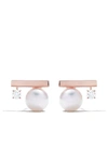 TASAKI 18KT ROSE GOLD PETIT BALANCE CLASS COLLECTION LINE AKOYA PEARL AND DIAMOND EARRINGS