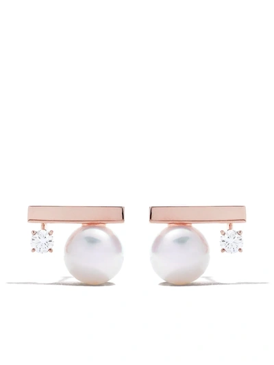Tasaki 18kt Rose Gold Petit Balance Class Collection Line Akoya Pearl And Diamond Earrings