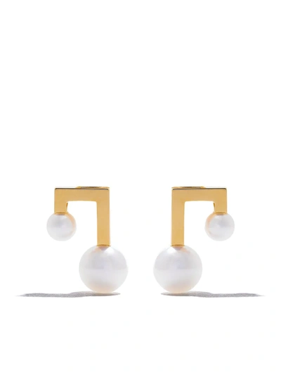 Tasaki 18kt Yellow Gold Balance Note Collection Line Akoya Pearl Stud Earrings In Or Jaune