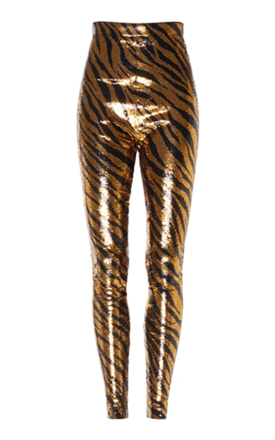 Balenciaga Women's Sequined Zebra-print Leggings In Gold