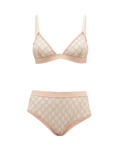 Gucci Gg-jacquard Mesh Bra And High-rise Briefs In Pink