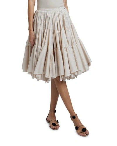 Alaïa Tiered Pleated Cotton Skirt In Cream