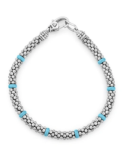 Lagos Sterling Silver Caviar Blue Ceramic Beaded Bracelet In Blue/silver
