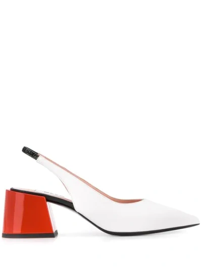 Msgm Bi-colour Slingback Mid-heel Pumps In White