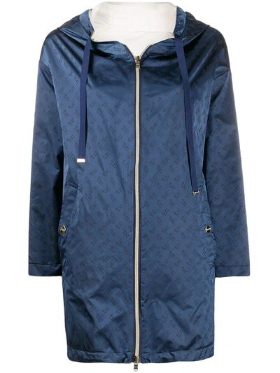 Herno Logo Print Hooded Jacket In Blue