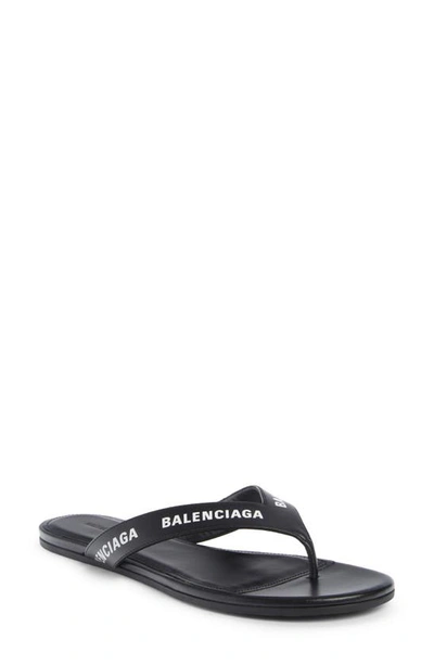 Balenciaga Logo-print Croc-effect Leather Flip Flops In Black